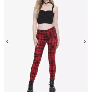 Hot Topic Blackheart Super Skinny Red & Black Plaid Pants Size 15